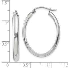 10K White Gold Polished 3.75mm Oval Tube Hoop Earrings