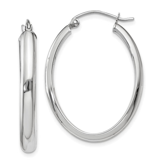 10K White Gold Polished 3.75mm Oval Tube Hoop Earrings