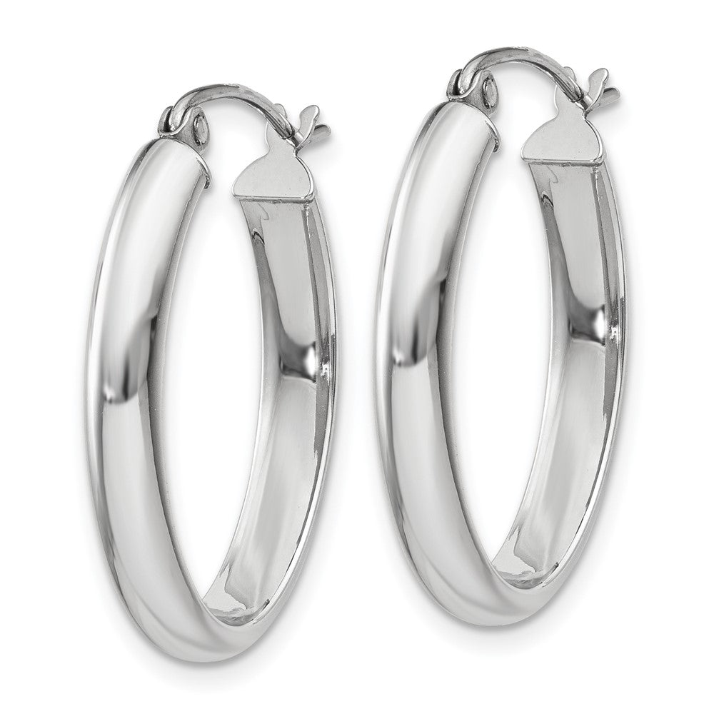 10K White Gold Polished 3.75mm Oval Tube Hoop Earrings