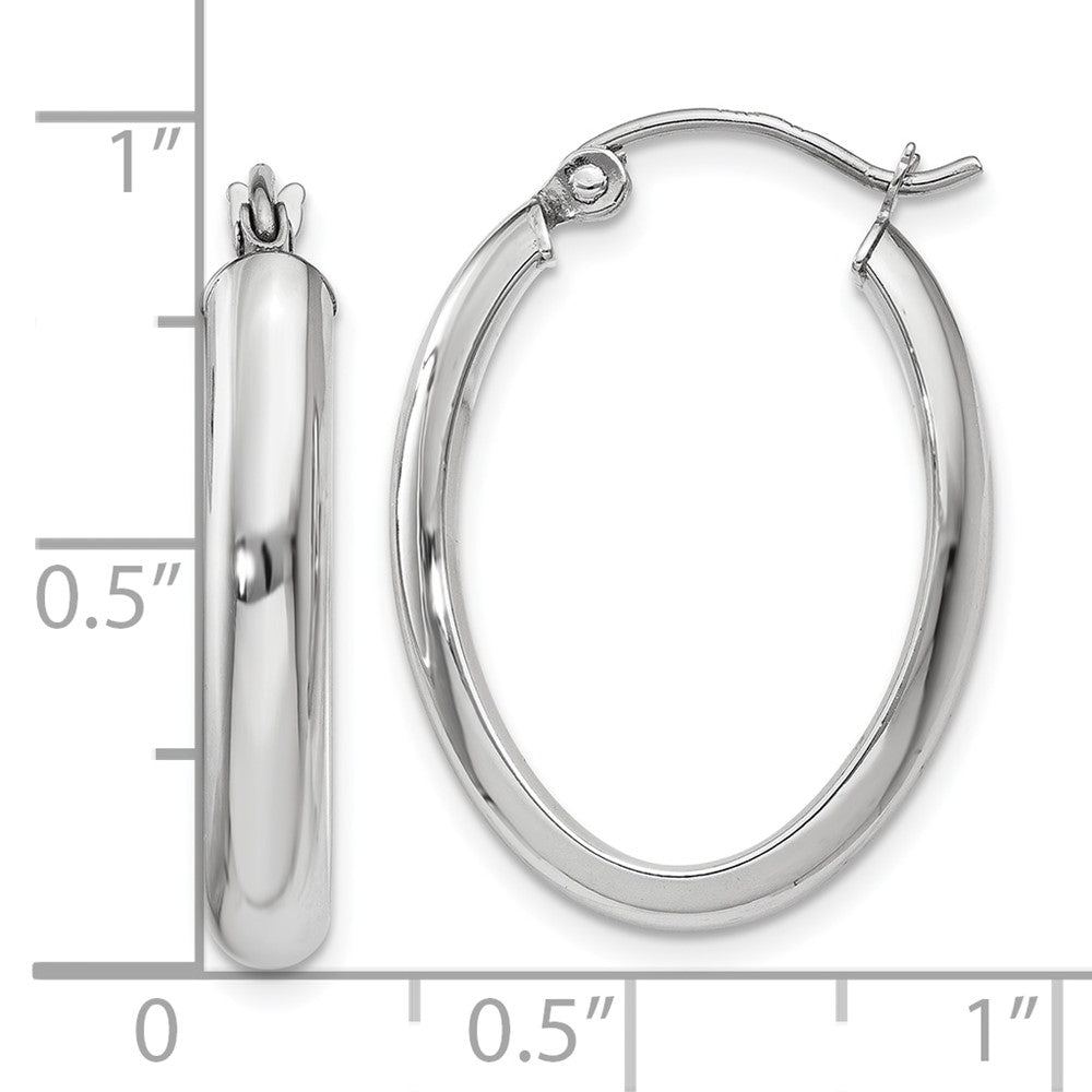 10K White Gold Polished 3.75mm Oval Tube Hoop Earrings