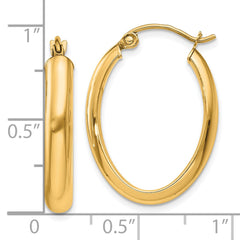 10K Yellow Gold Polished 3.75mm Oval Tube Hoop Earrings