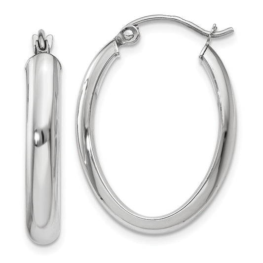 10K White Gold Polished 3.75mm Oval Tube Hoop Earrings