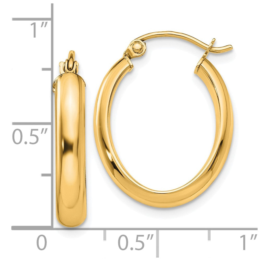 10K Yellow Gold Polished 3.75mm Oval Tube Hoop Earrings