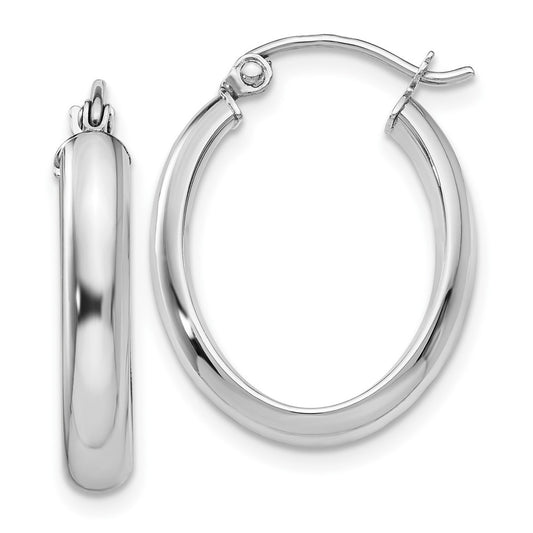 10K White Gold Polished 3.75mm Oval Tube Hoop Earrings