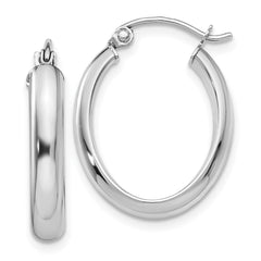 10K White Gold Polished 3.75mm Oval Tube Hoop Earrings