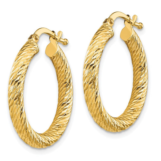 10K Yellow Gold 3x15 Diamond-cut Round Hoop Earrings