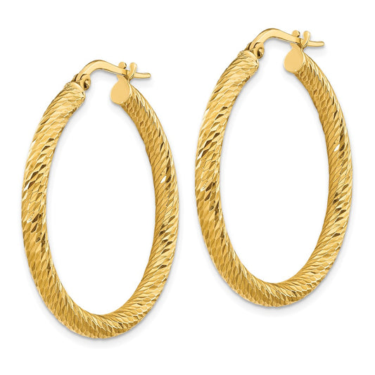 10K Yellow Gold 3x25 Diamond-cut Round Hoop Earrings