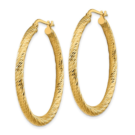 10K Yellow Gold 3x30 Diamond-cut Round Hoop Earrings