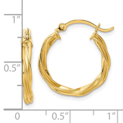 10K Yellow Gold Polished Twisted 2.5mm Hoop Earrings