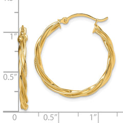 10K Yellow Gold Polished Twisted 2.5mm Hoop Earrings