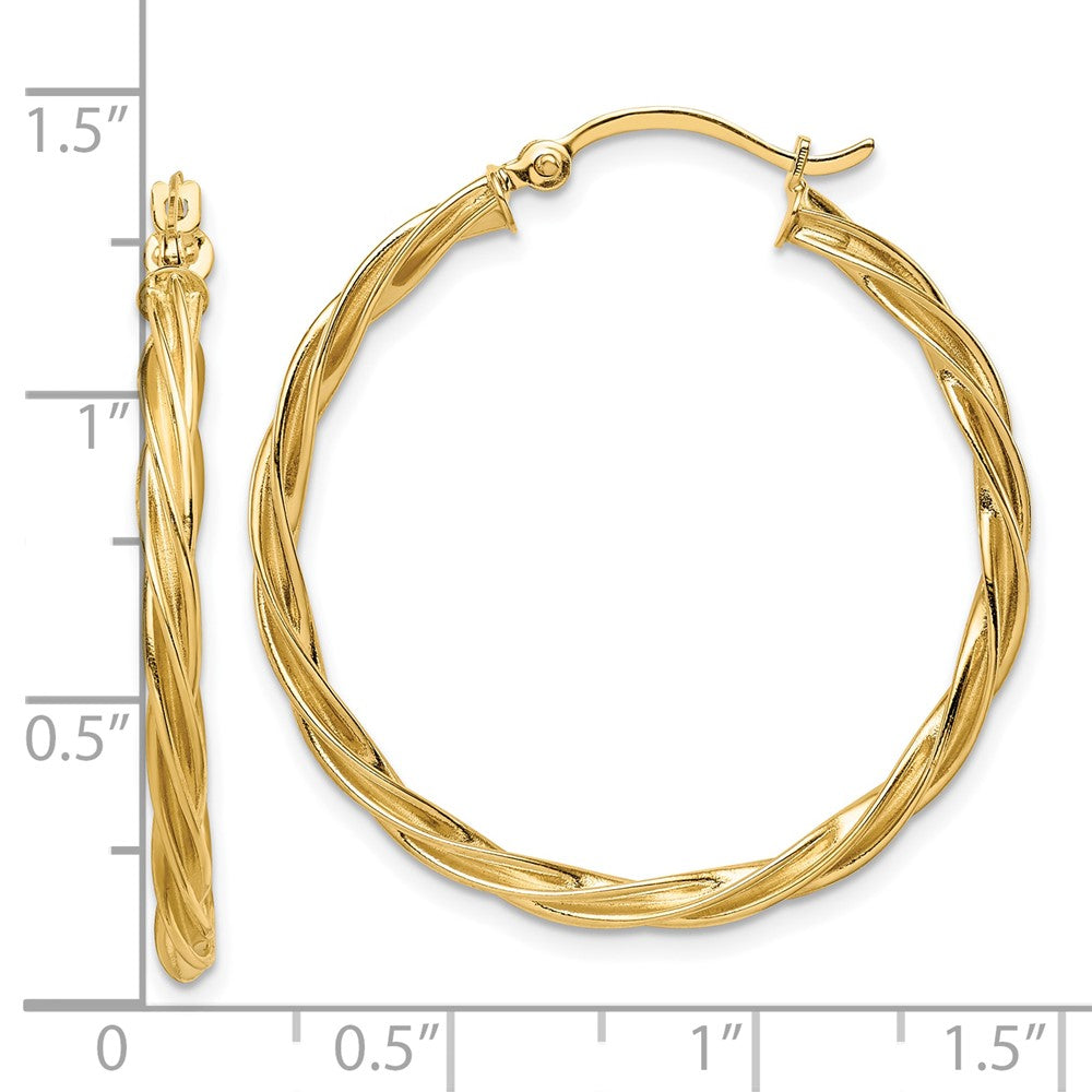 10K Yellow Gold Polished 2.5mm Twisted Hoop Earrings