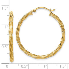 10K Yellow Gold Polished 2.5mm Twisted Hoop Earrings