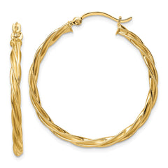 10K Yellow Gold Polished 2.5mm Twisted Hoop Earrings