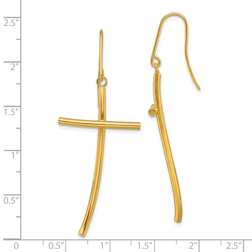 10K Yellow Gold Polished Cross Dangle Earrings