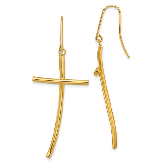 10K Yellow Gold Polished Cross Dangle Earrings