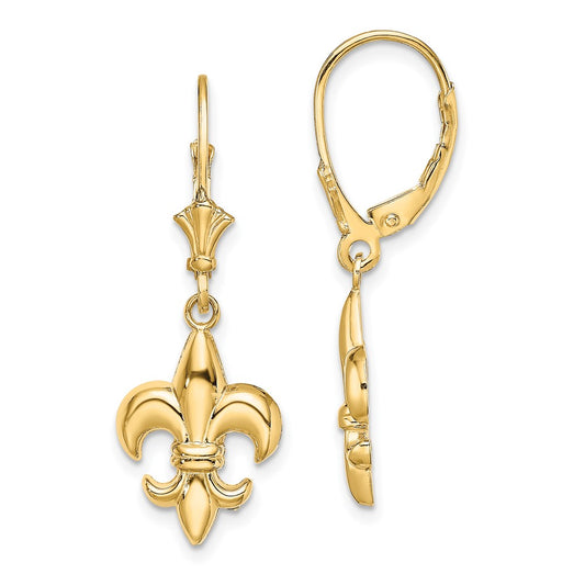 10K Yellow Gold Small Fleur-de-Lis Leverback Earrings