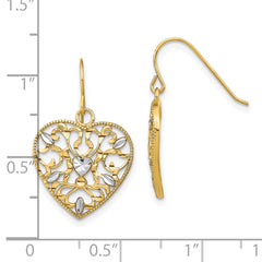 10K Yellow Gold & Rhodium Filigree Cut-Out Heart Wire Earrings
