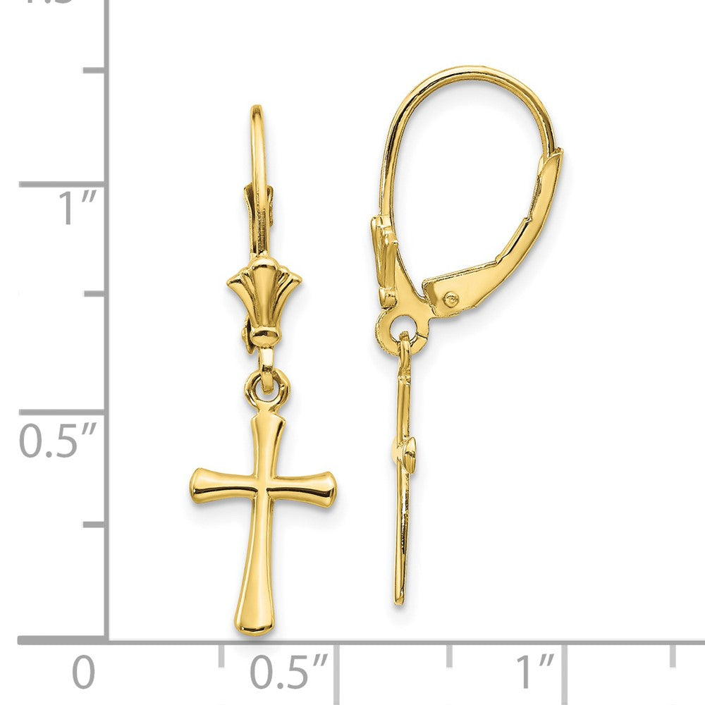 10K Yellow Gold Cross Leverback Earrings
