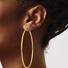 10K Yellow Gold Polished 2x70mm Lightweight Tube Hoop Earrings