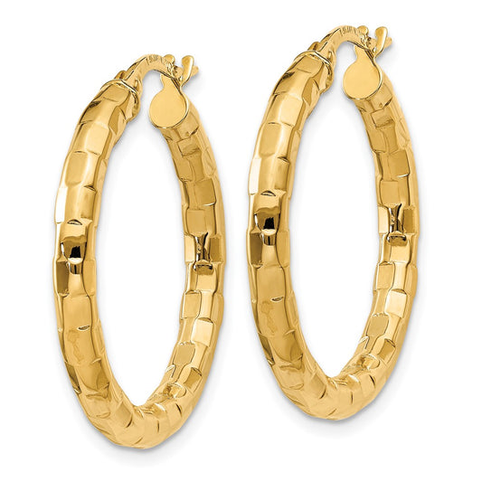 10K Yellow Gold Polished Textured Post Hoop Earrings