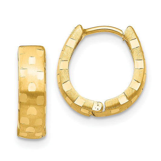 10K Yellow Gold Diamond-cut 4mm Patterned Hinged Hoop Earrings