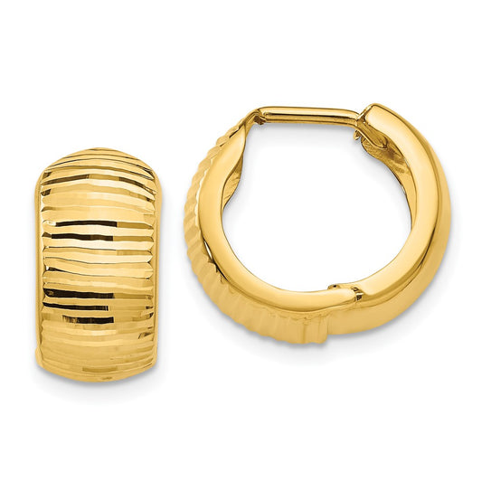 10K Yellow Gold Gold Textured and Polished Hinged Hoop Earrings