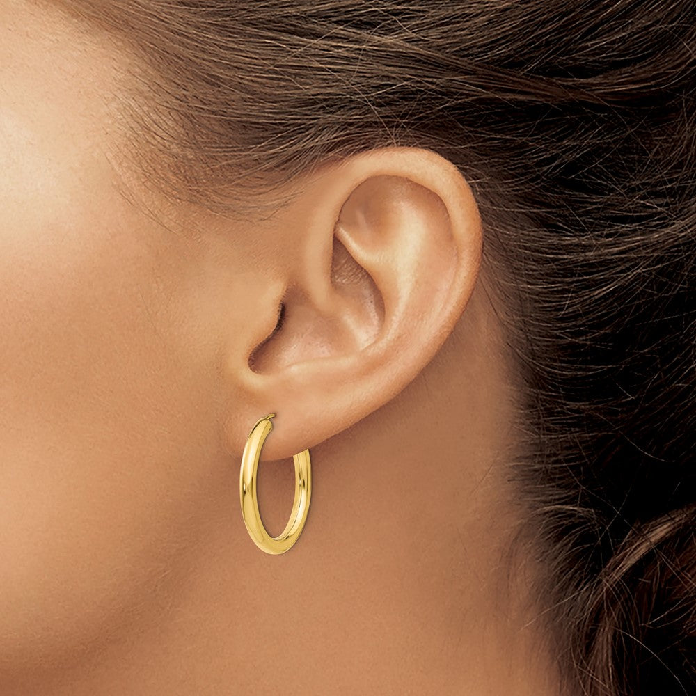 10K Yellow Gold Polished Endless Tube Hoop Earrings