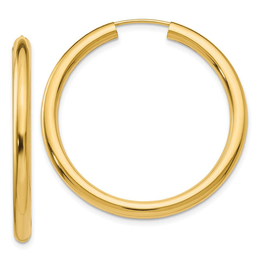 10K Yellow Gold Polished Endless Tube Hoop Earrings