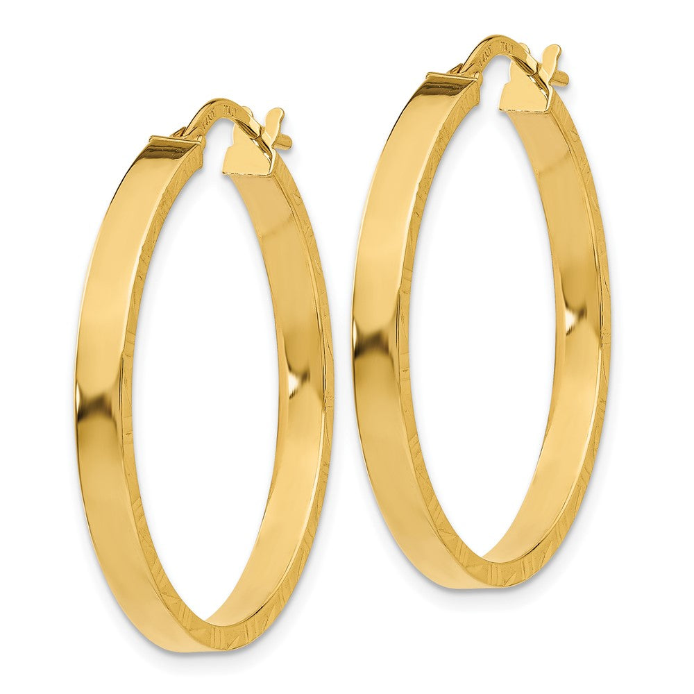 10K Yellow Gold Diamond-cut Edge Large 3mm Polished Hoop Earrings