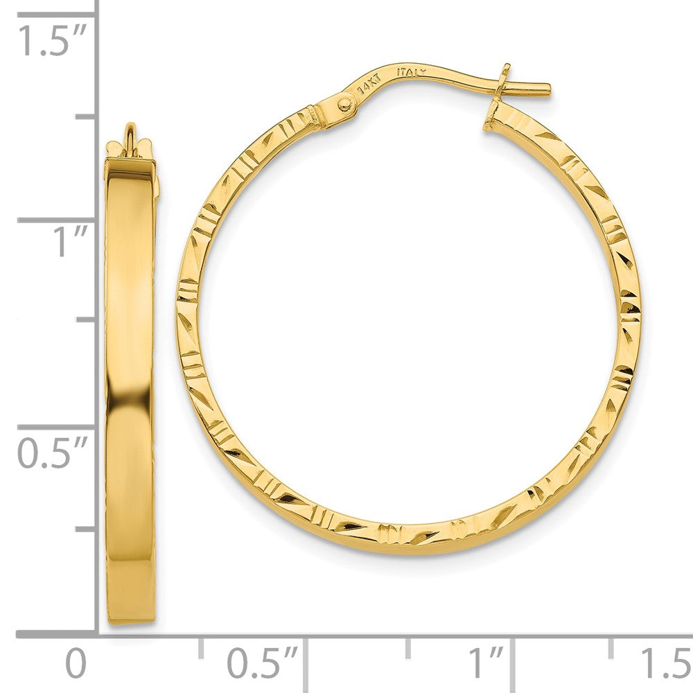 10K Yellow Gold Diamond-cut Edge Large 3mm Polished Hoop Earrings