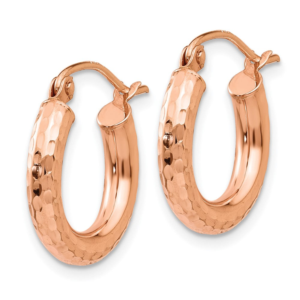 10K Rose Gold Polished Lightweight Small Diamond-cut Tube Hoop Earrings