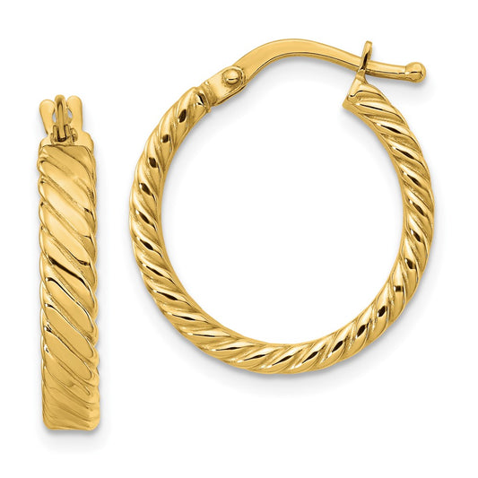 10K Yellow Gold Small 3mm Patterned Hoop Earrings