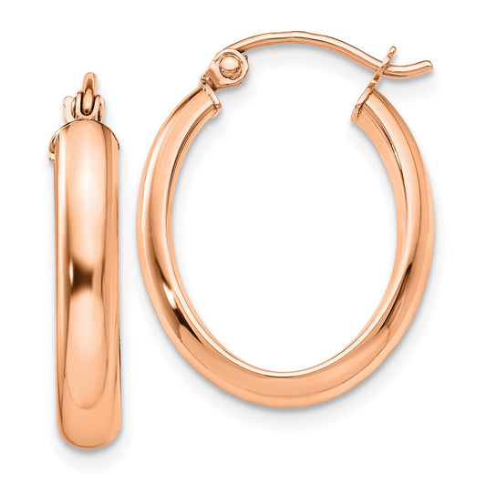 10K Rose Gold Polished Oval Tube Hoop Earrings