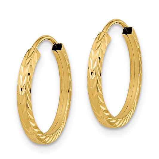 10K Yellow Gold Diamond-cut Square Tube Endless Hoop Earrings