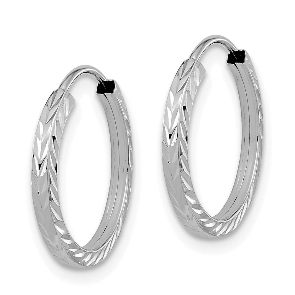 10K White Gold Diamond-cut Square Tube Endless Hoop Earrings