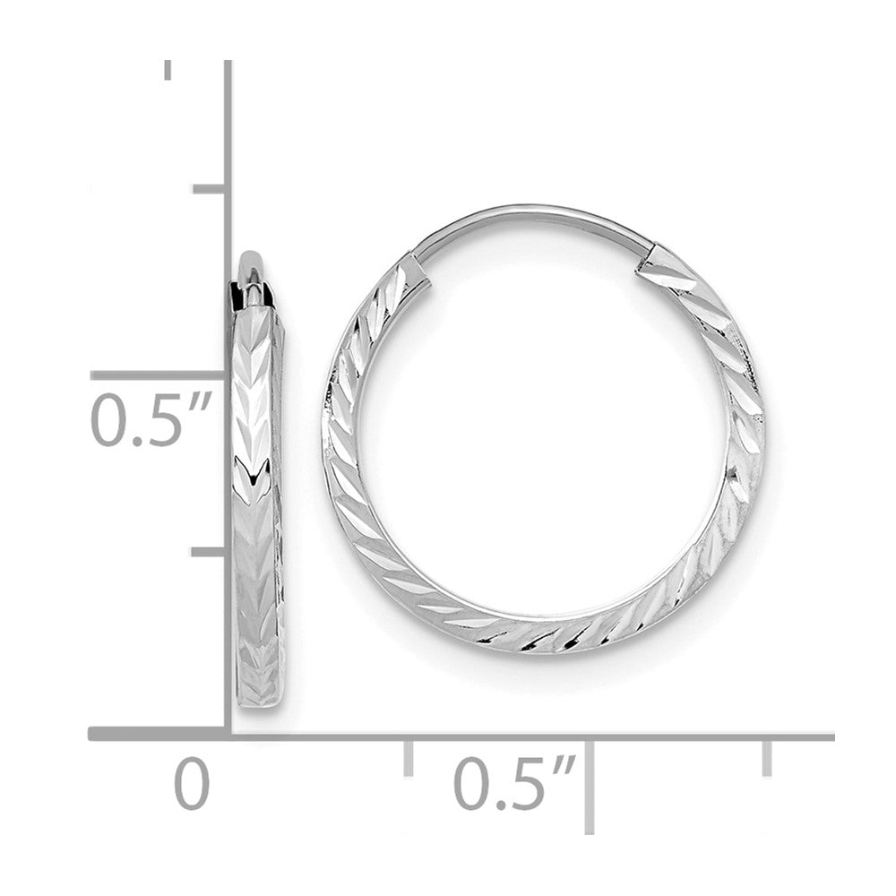 10K White Gold Diamond-cut Square Tube Endless Hoop Earrings