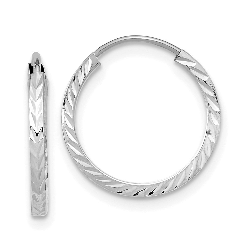 10K White Gold Diamond-cut Square Tube Endless Hoop Earrings