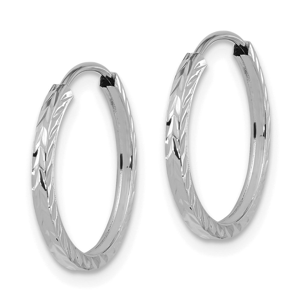 10K White Gold Diamond-cut Square Tube Endless Hoop Earrings