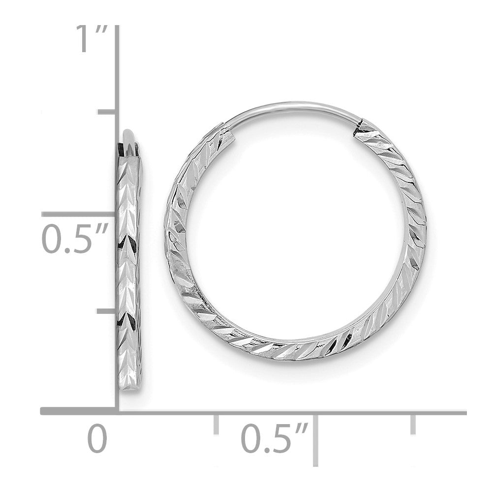 10K White Gold Diamond-cut Square Tube Endless Hoop Earrings