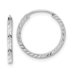 10K White Gold Diamond-cut Square Tube Endless Hoop Earrings