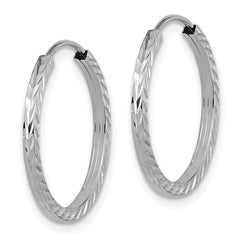 10K White Gold Diamond-cut Square Tube Endless Hoop Earrings