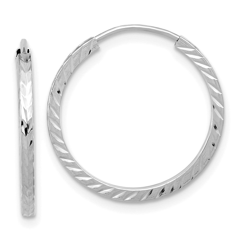 10K White Gold Diamond-cut Square Tube Endless Hoop Earrings