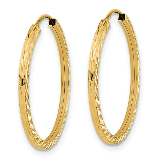 10K Yellow Gold Diamond-cut Square Tube Endless Hoop Earrings