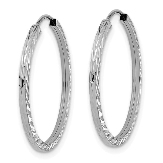 10K White Gold Diamond-cut Square Tube Endless Hoop Earrings