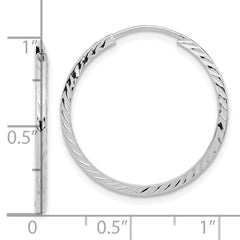 10K White Gold Diamond-cut Square Tube Endless Hoop Earrings