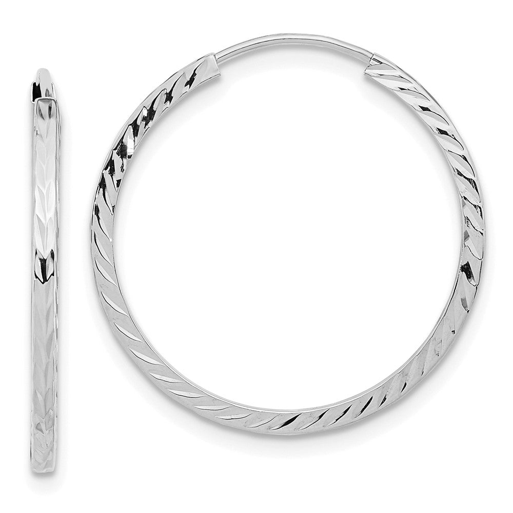 10K White Gold Diamond-cut Square Tube Endless Hoop Earrings