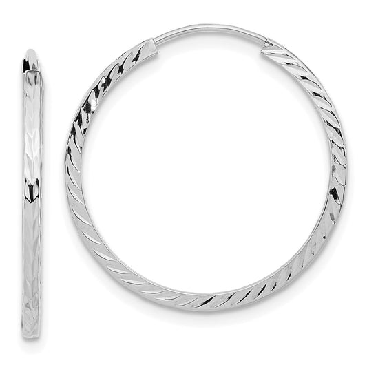 10K White Gold Diamond-cut Square Tube Endless Hoop Earrings