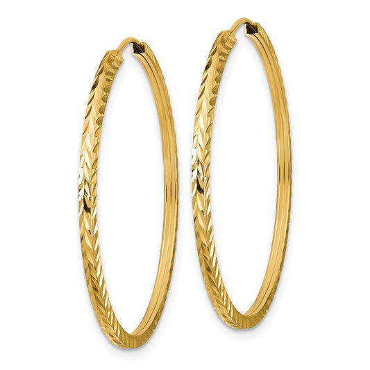 10K Yellow Gold Diamond-cut Square Tube Endless Hoop Earrings