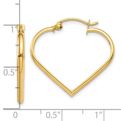 10K Yellow Gold Polished 2mm Heart Hoop Earrings