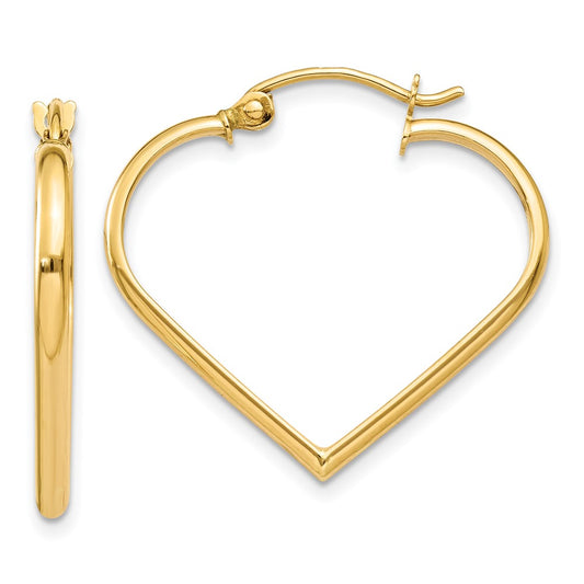 10K Yellow Gold Polished 2mm Heart Hoop Earrings